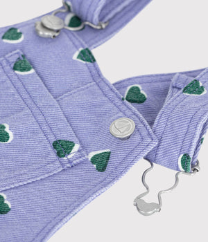 Petit Bateau Heart Print Overall in Purple/Green