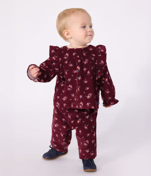 Petit Bateau Corduroy Pant in Burgundy Floral