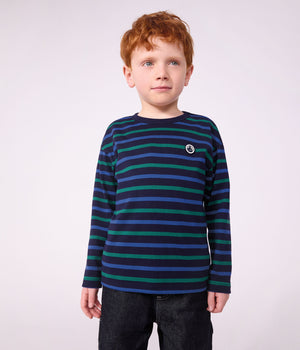 Petit Bateau Breton Stripe Shirt in Navy/Green Stripe