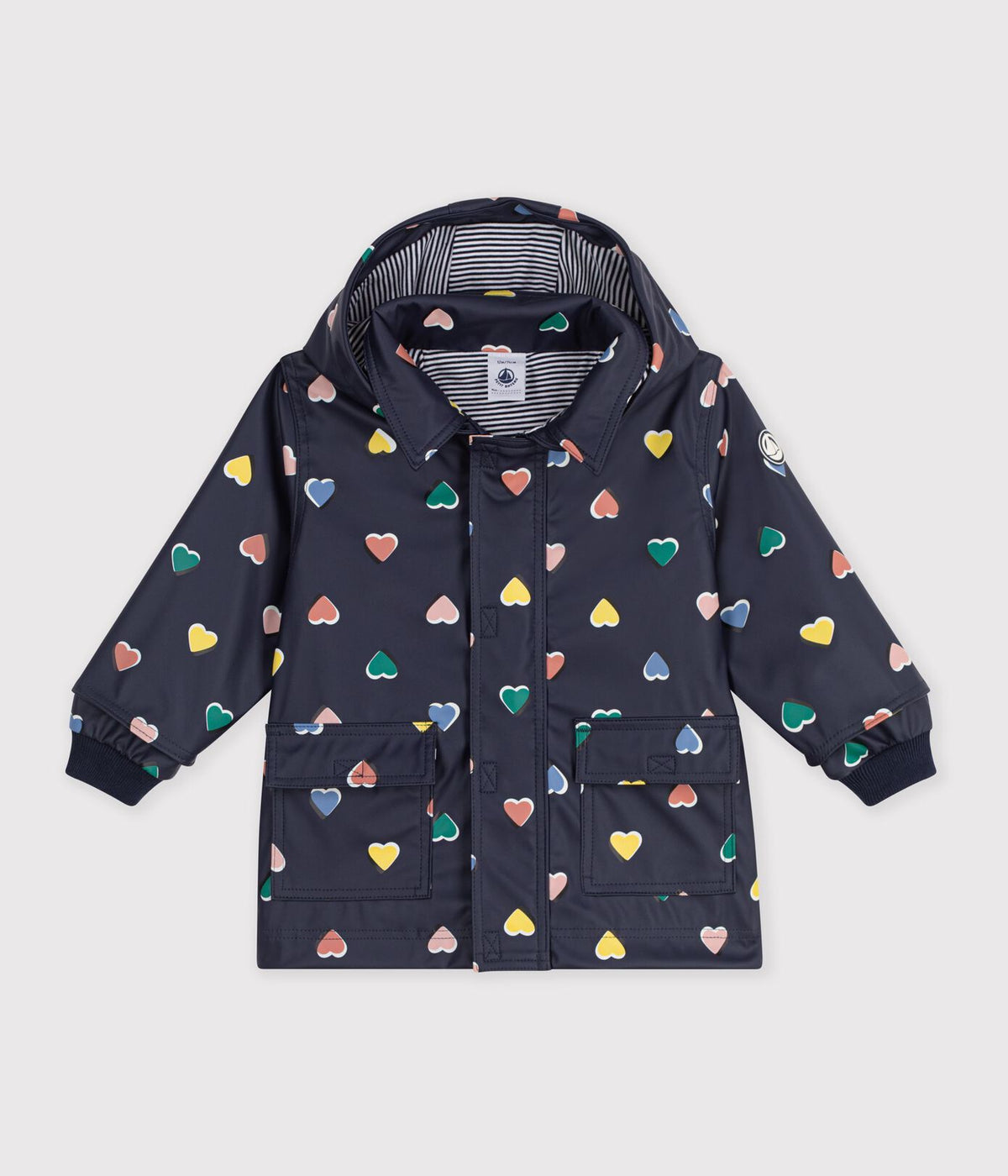 Petit Bateau Baby Rain Jacket in Navy Hearts