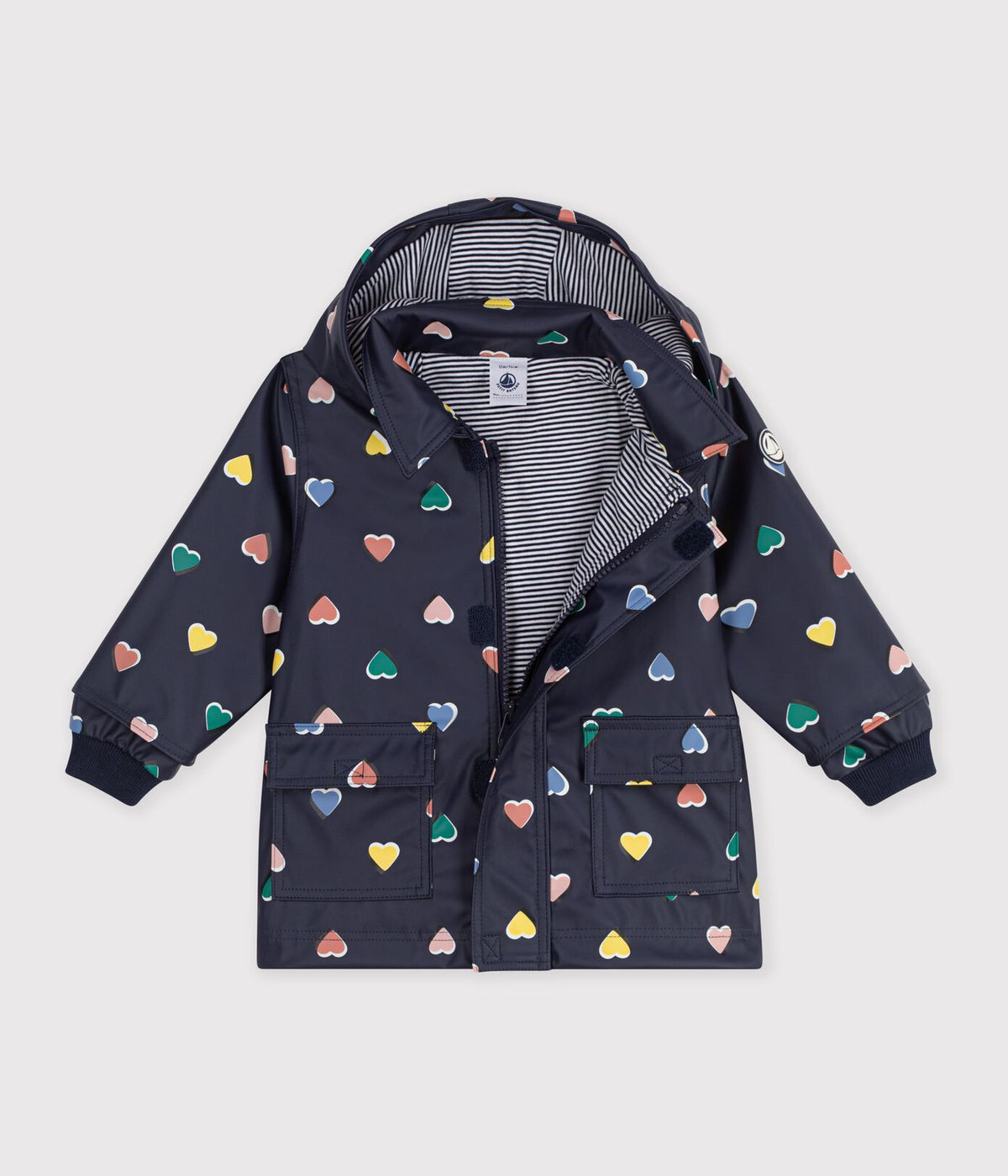 Petit Bateau Baby Rain Jacket in Navy Hearts