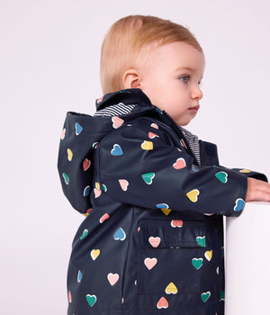 Petit Bateau Baby Rain Jacket in Navy Hearts