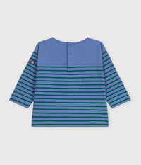 Petit Bateau Tee in Blue/Green Stripe