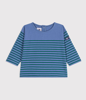 Petit Bateau Tee in Blue/Green Stripe
