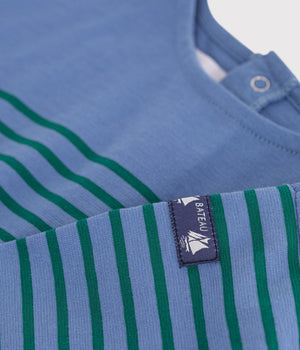 Petit Bateau Tee in Blue/Green Stripe