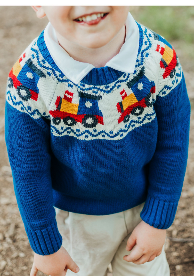 Maddie & Connor Train Sweater in Royal Blue
