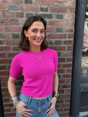 Autumn Cashmere Short Sleeve Cropped Sweater in Petunia