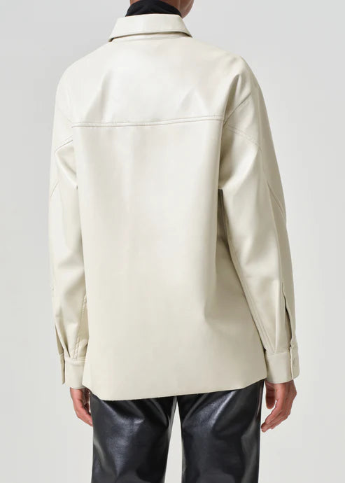 Agolde Aylin Vegan Leather Shirt in Powder