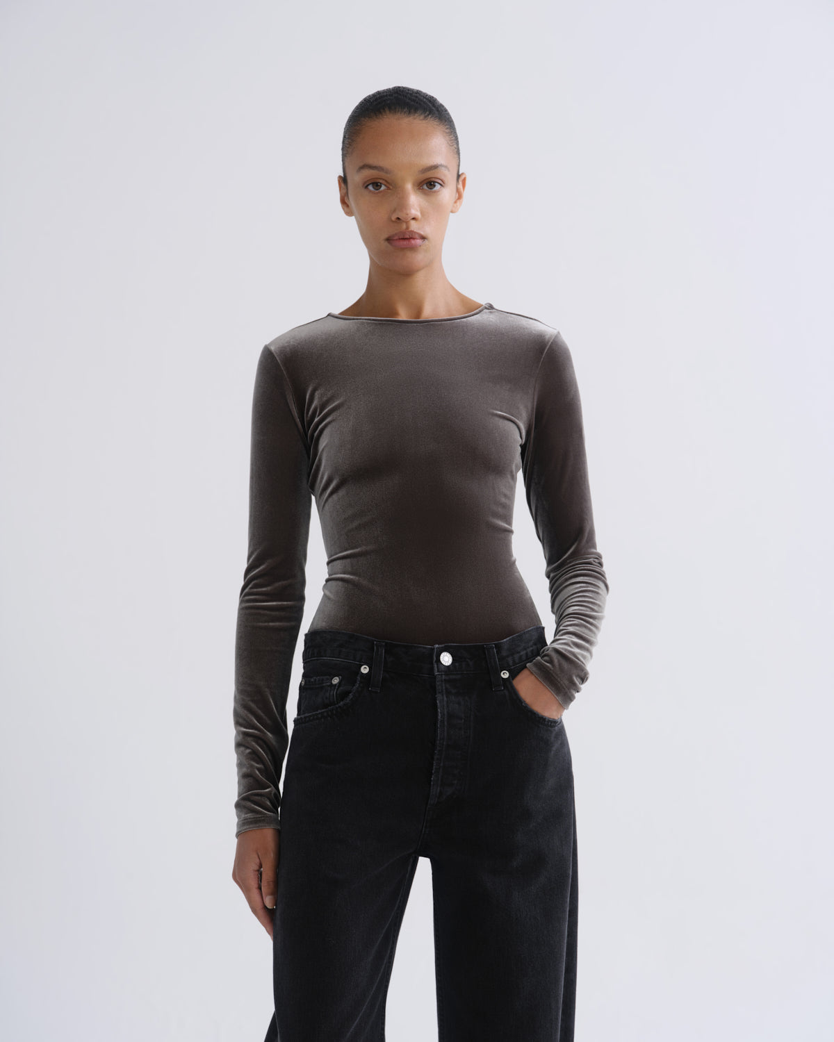 AGOLDE Corrin Scoop Back Bodysuit in Truffle