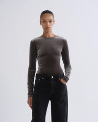 AGOLDE Corrin Scoop Back Bodysuit in Truffle