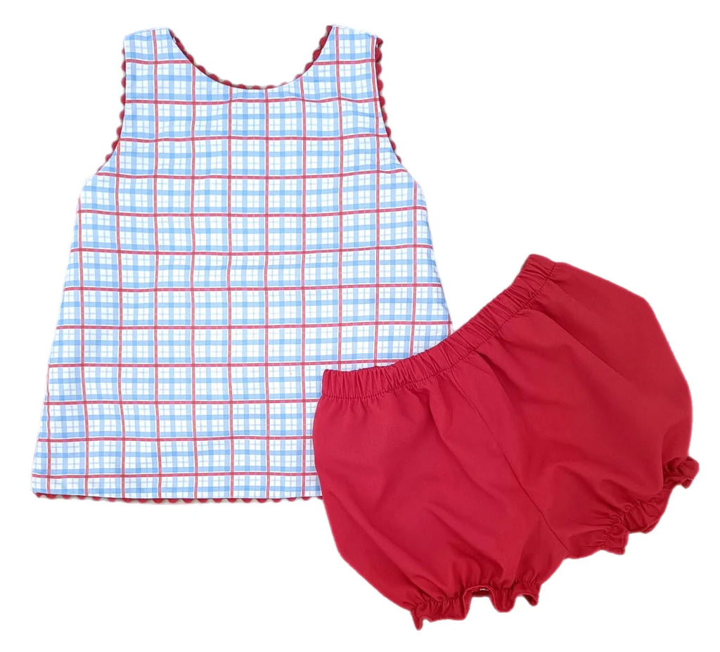 James & Lottie Sammy Bloomer Banded Short Set in Patriotic Plaid