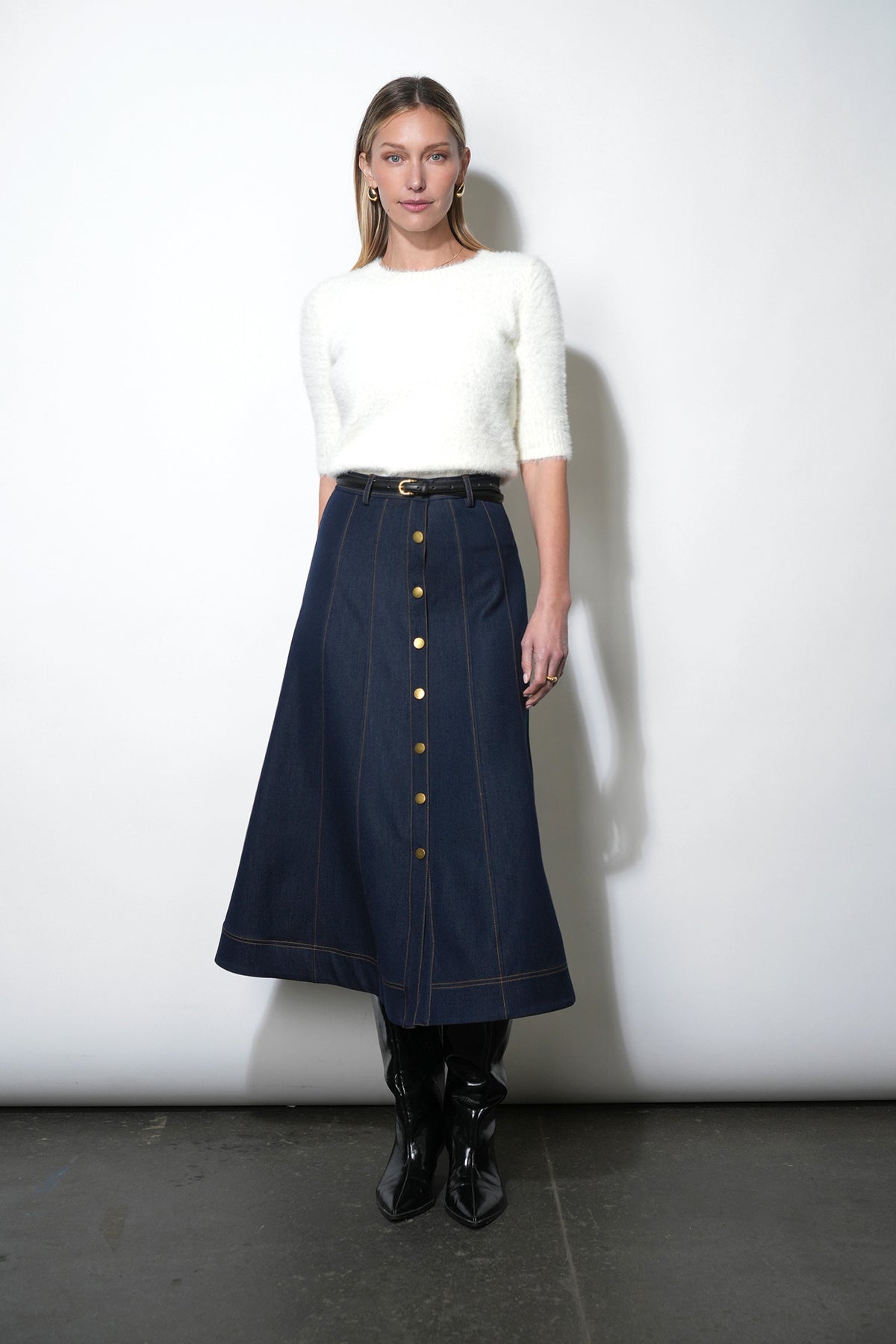 Odette Fuzzy Elbow Sleeve Knit Top