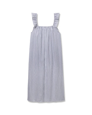 Petite Plume Women's Twill Clementine Nightgown in Navy French Ticking