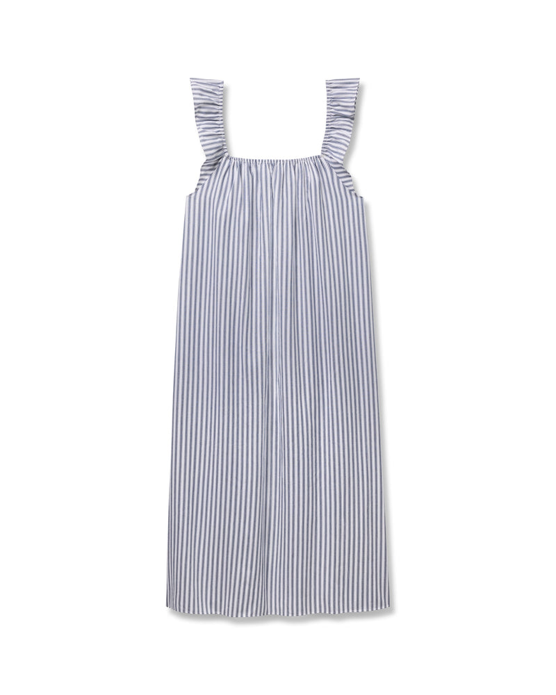 Petite Plume Women's Twill Clementine Nightgown in Navy French Ticking