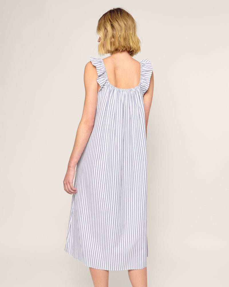 Petite Plume Women's Twill Clementine Nightgown in Navy French Ticking