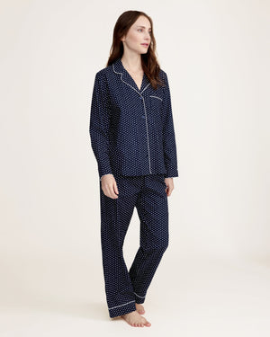 Petite Plume Women's Twill Pajama Set in Midnight Hearts