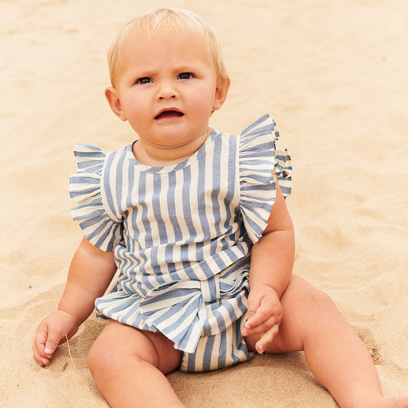 Pink Chicken Baby Abigail Set in Blue Stripe