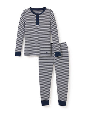 Petite Plume Tight Fit Pajamas in Navy Stripes