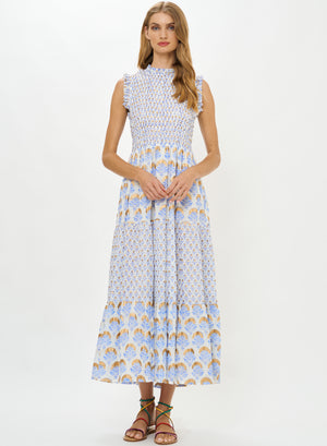 Oliphant Sleeveless Smocked Maxi in Arbor Blue