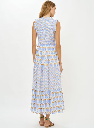 Oliphant Sleeveless Smocked Maxi in Arbor Blue
