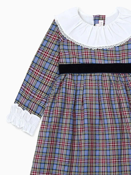 La Coqueta Aurelia Dress in Blue Tartan