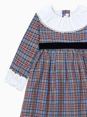 La Coqueta Aurelia Dress in Blue Tartan