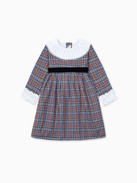La Coqueta Aurelia Dress in Blue Tartan