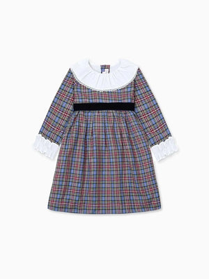 La Coqueta Aurelia Dress in Blue Tartan