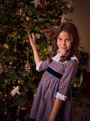 La Coqueta Aurelia Dress in Blue Tartan