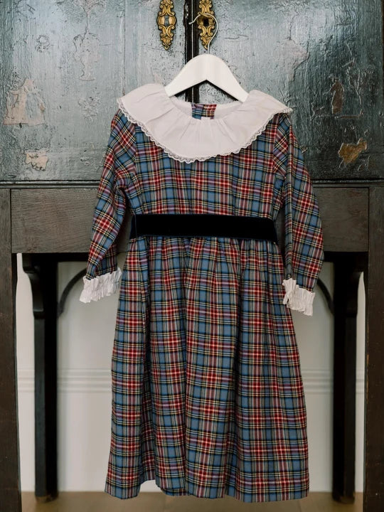 La Coqueta Aurelia Dress in Blue Tartan