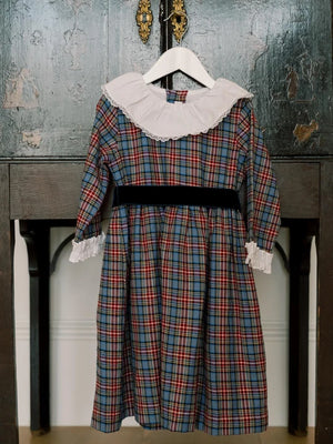 La Coqueta Aurelia Dress in Blue Tartan
