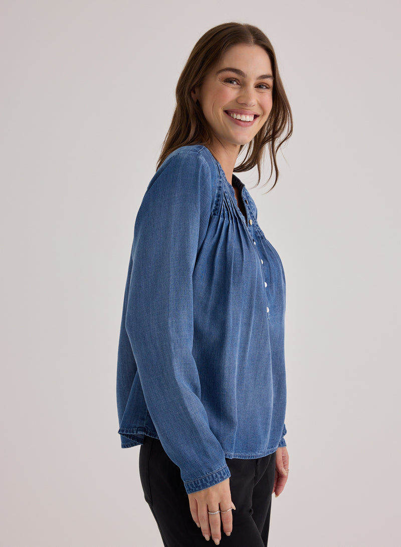 Bella Dahl Pintuck Pullover Blouse in Skyline Spray