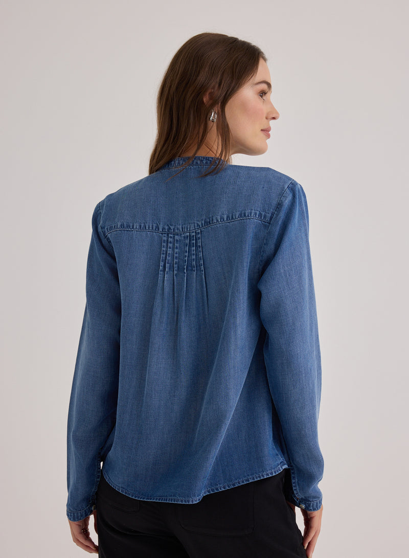 Bella Dahl Pintuck Pullover Blouse in Skyline Spray