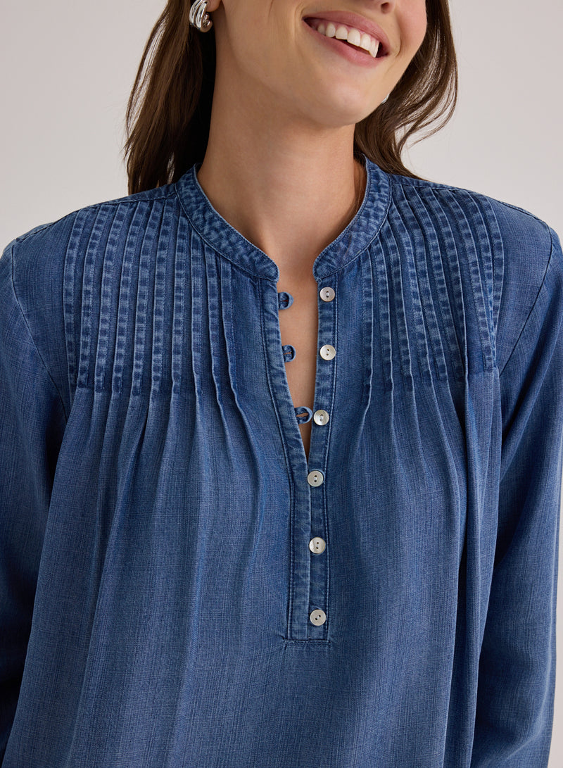 Bella Dahl Pintuck Pullover Blouse in Skyline Spray