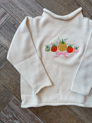 A Soft Idea Pumpkin Patch Bow Roll Neck Sweater in Natural