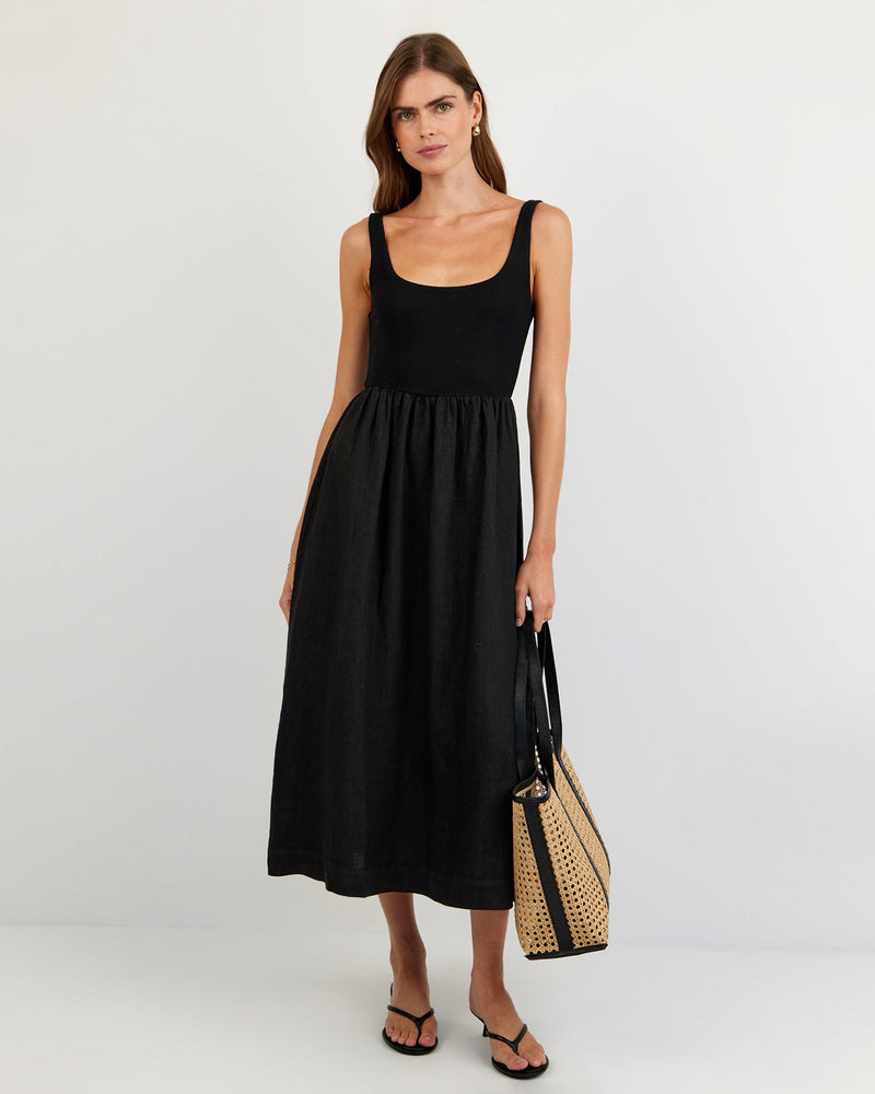 bella dahl sleeveless a line dress Bella Dahl Sleeveless Knit Combo Dress in White