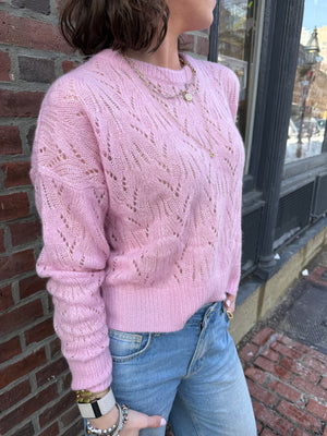 Autumn Cashmere Allover Pointelle Crew in Rose