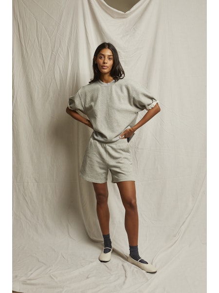 perfectwhitetee Rebecca French Terry Puff Sleeve Sweatshirt in Heather Grey