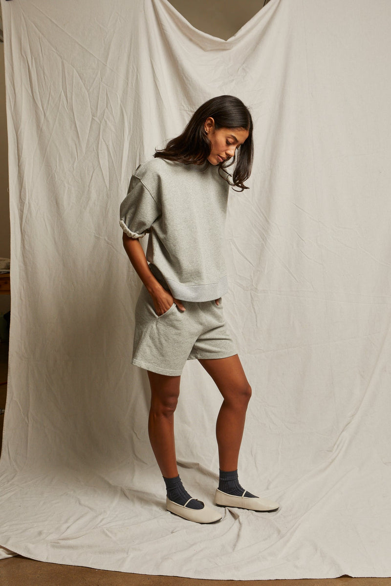 perfectwhitetee Rebecca French Terry Puff Sleeve Sweatshirt in Heather Grey