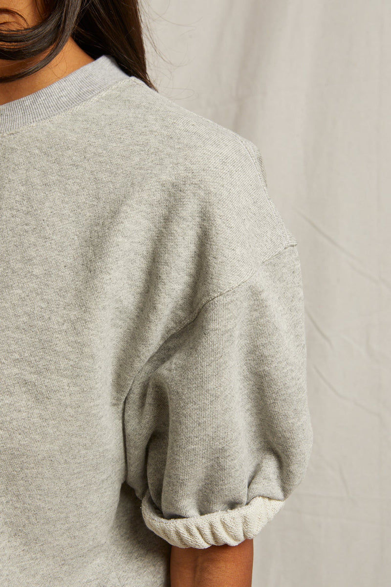 perfectwhitetee Rebecca French Terry Puff Sleeve Sweatshirt in Heather Grey