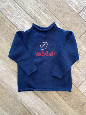 A Soft Idea Roll Neck Sweater in Navy with New England Football