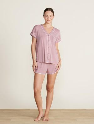 Barefoot Dreams Malibu Collection Piped Pajama Set in Teaberry