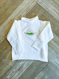 A Soft Idea Golf Crest Roll Neck Sweater in White
