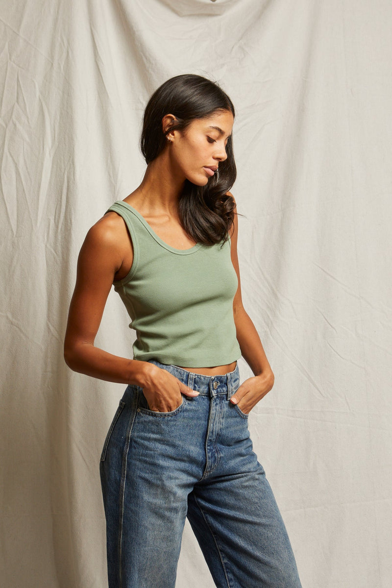 perfectwhitetee Blondie Structured Bra Friendly Tank in Aloe
