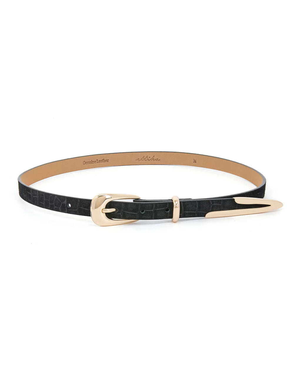 Black Crocodile Embossed Leather