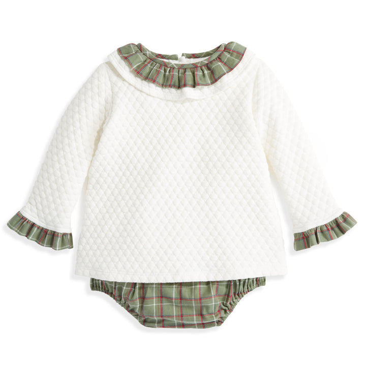 Bella Bliss Bloomer Set in Ivory with Hunter Plaid Crush