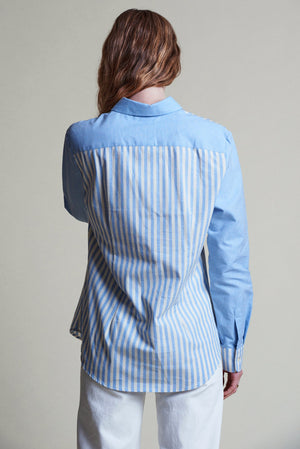 The Shirt by Rochelle Beherns The Boyfriend Shirt in Blue Stripe