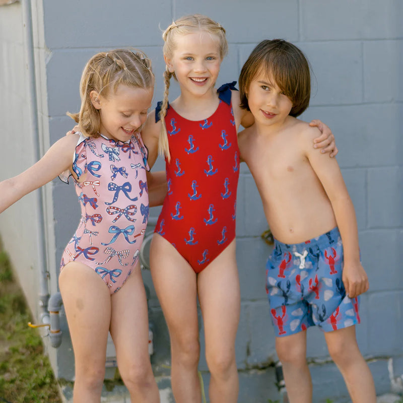 Pink Chicken Boy's Swim Trunk in Lobster & Clams