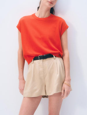 White + Warren Linen Blend T-Shirt Top in Poppy Rouge