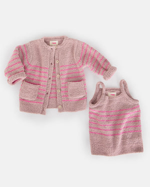 7AM Enfant Fuzzy Camisole and Cardigan Set in Pink Stripe